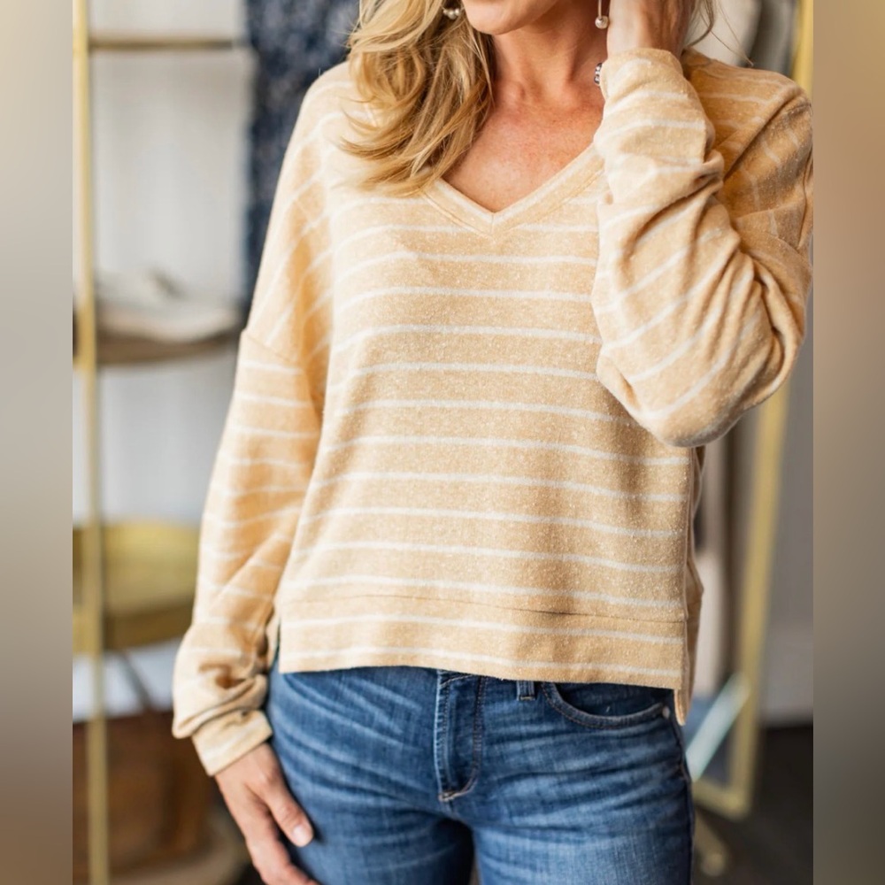 Z Supply Yellow & White Long Sleeve Lightweight V-neck Sweater Sz S